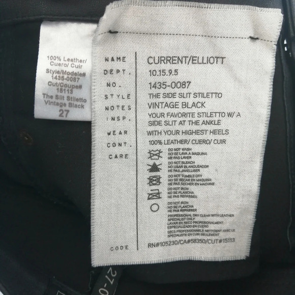 Current/Elliott Leather Side Slit Stiletto Pants in Vintage Black Ankle Size 27 - Picture 13 of 16